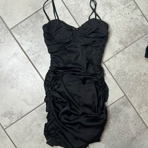 Oh polly black ruched sexy silk dress